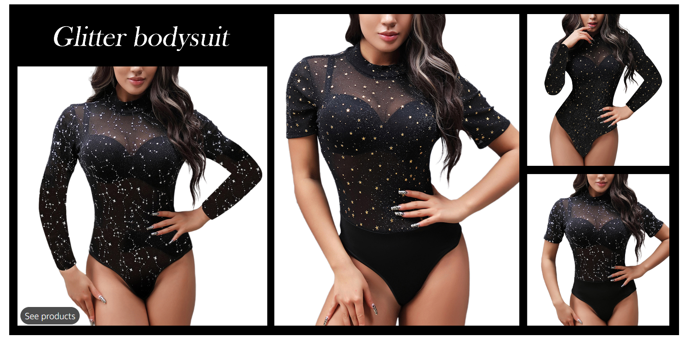 UEOIOW glitter bodysuit collection